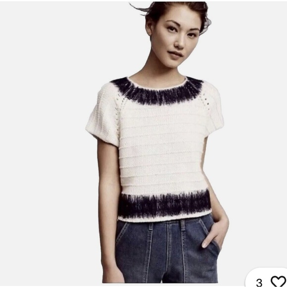 Anthropologie Sweaters - Anthropologie Field Flower Navy and Cream Sweater Size Small